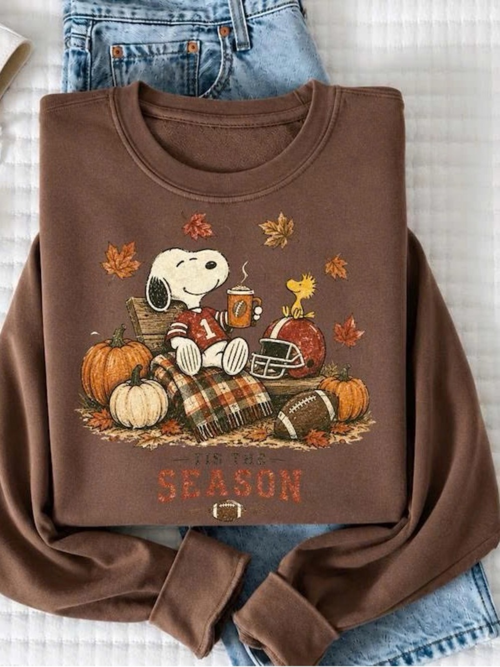 Brown Snoopy Fall Graphic Sweatshirt - Cozy Women's Pullover